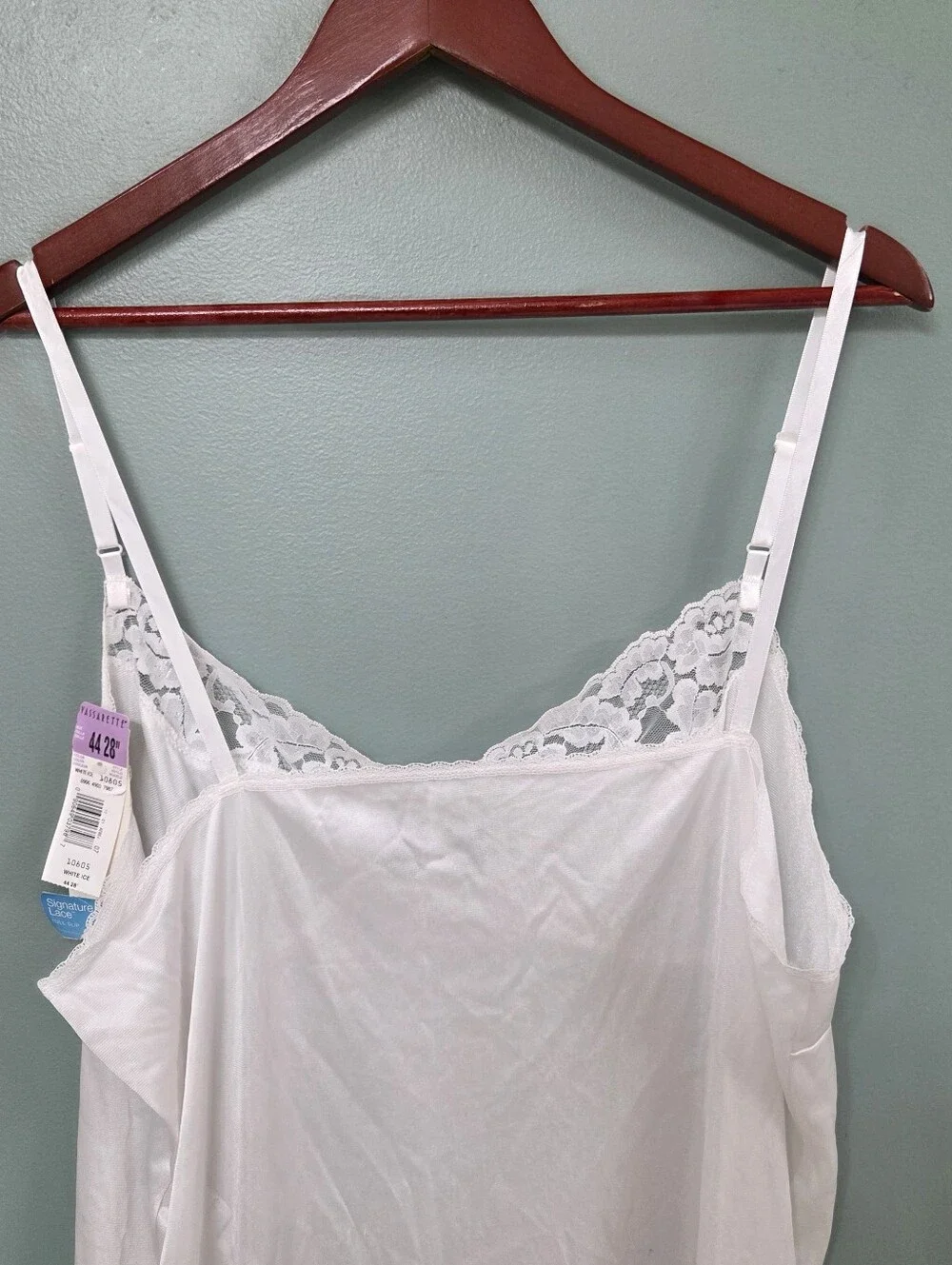 Vassarette New White Ice Lace Trim Full Slip Dress Womens Size 44 28 Silky
